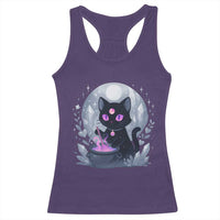 Witchy Black Cat Racerback Tank Top Brewing Magic Funny Pastel Goth Art - Wonder Print Shop