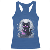 Witchy Black Cat Racerback Tank Top Brewing Magic Funny Pastel Goth Art - Wonder Print Shop