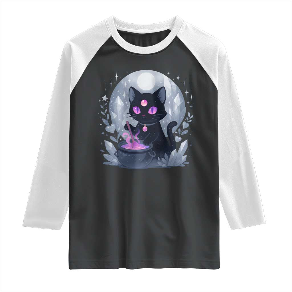 Witchy Black Cat Raglan Shirt Brewing Magic Funny Pastel Goth Art - Wonder Print Shop