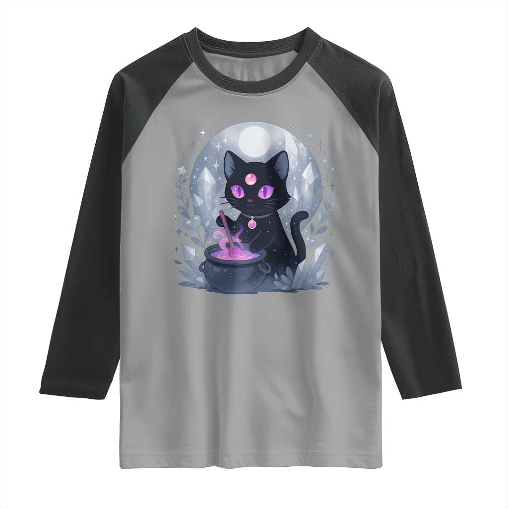 Witchy Black Cat Raglan Shirt Brewing Magic Funny Pastel Goth Art - Wonder Print Shop