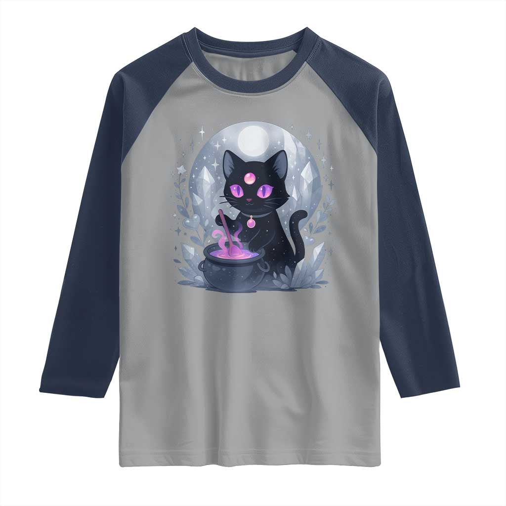 Witchy Black Cat Raglan Shirt Brewing Magic Funny Pastel Goth Art - Wonder Print Shop