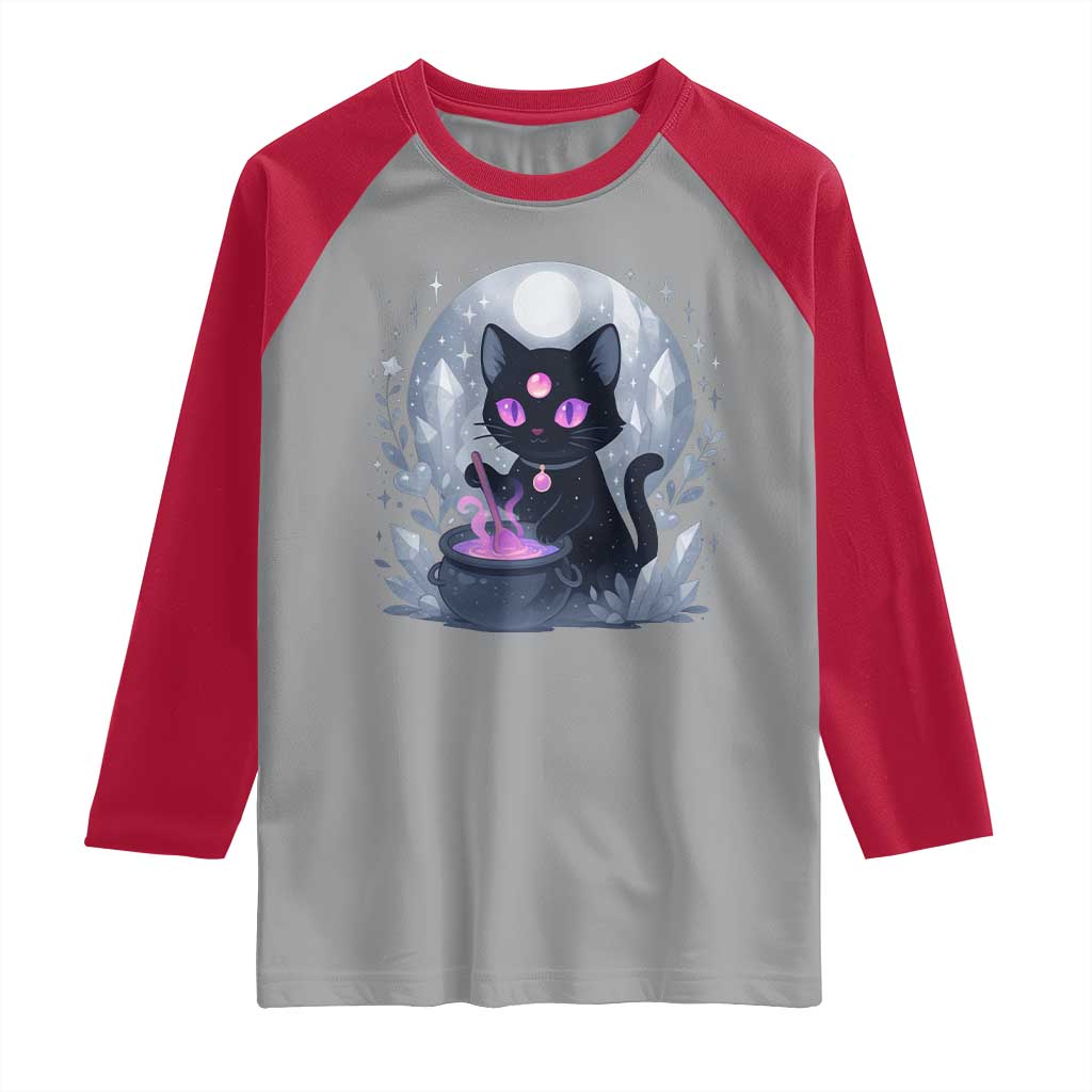 Witchy Black Cat Raglan Shirt Brewing Magic Funny Pastel Goth Art - Wonder Print Shop