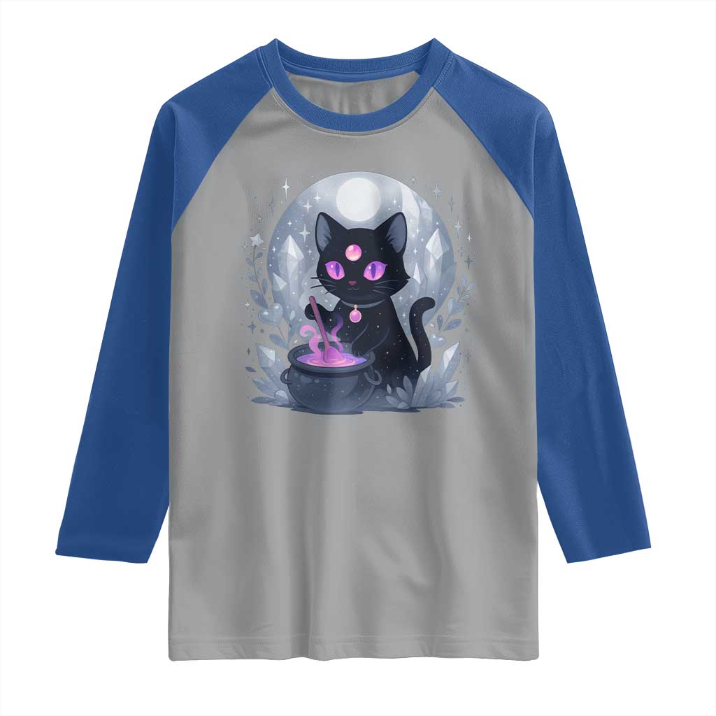 Witchy Black Cat Raglan Shirt Brewing Magic Funny Pastel Goth Art - Wonder Print Shop