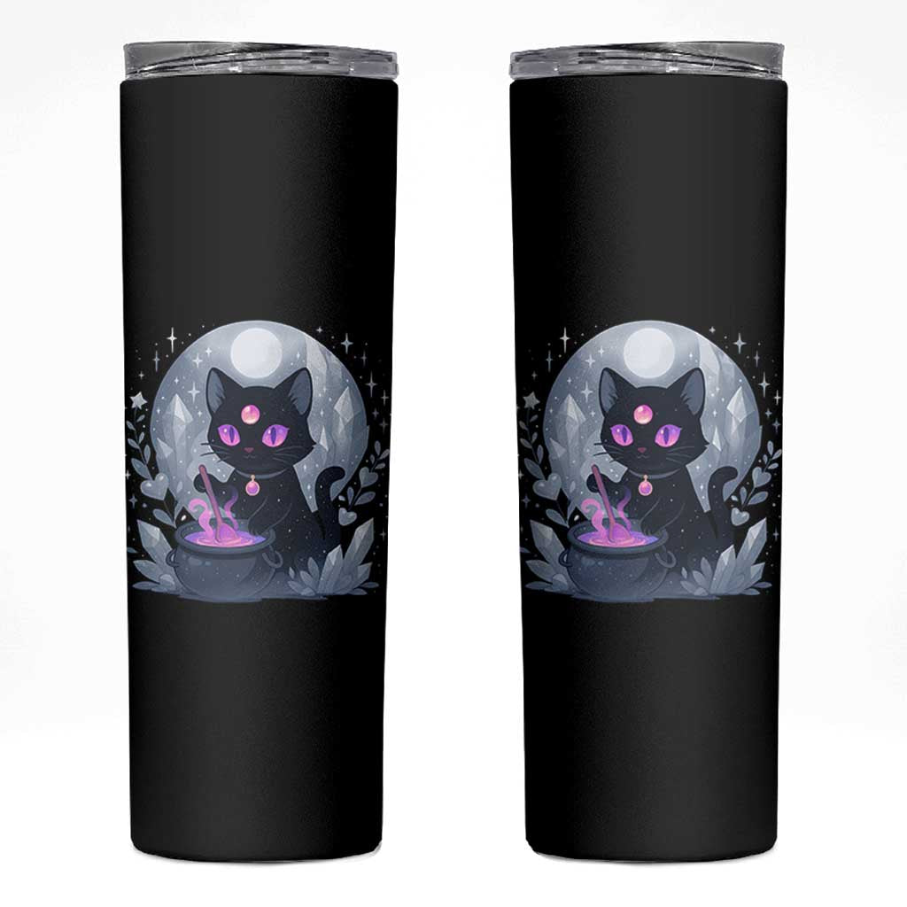 Witchy Black Cat Skinny Tumbler Brewing Magic Funny Pastel Goth Art