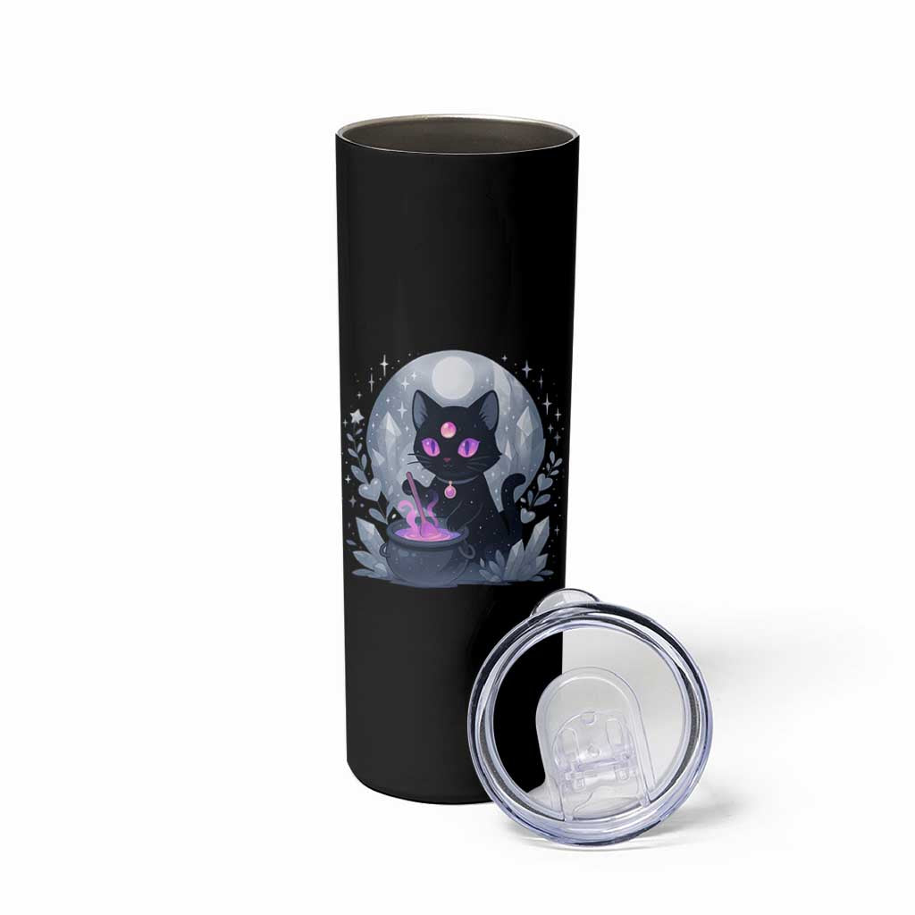 Witchy Black Cat Skinny Tumbler Brewing Magic Funny Pastel Goth Art