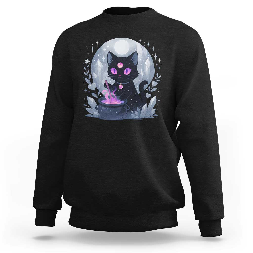 Witchy Black Cat Sweatshirt Brewing Magic Funny Pastel Goth Art - Wonder Print Shop