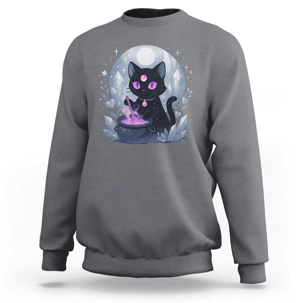 Witchy Black Cat Sweatshirt Brewing Magic Funny Pastel Goth Art - Wonder Print Shop
