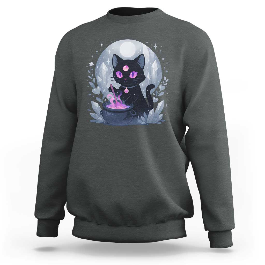 Witchy Black Cat Sweatshirt Brewing Magic Funny Pastel Goth Art - Wonder Print Shop