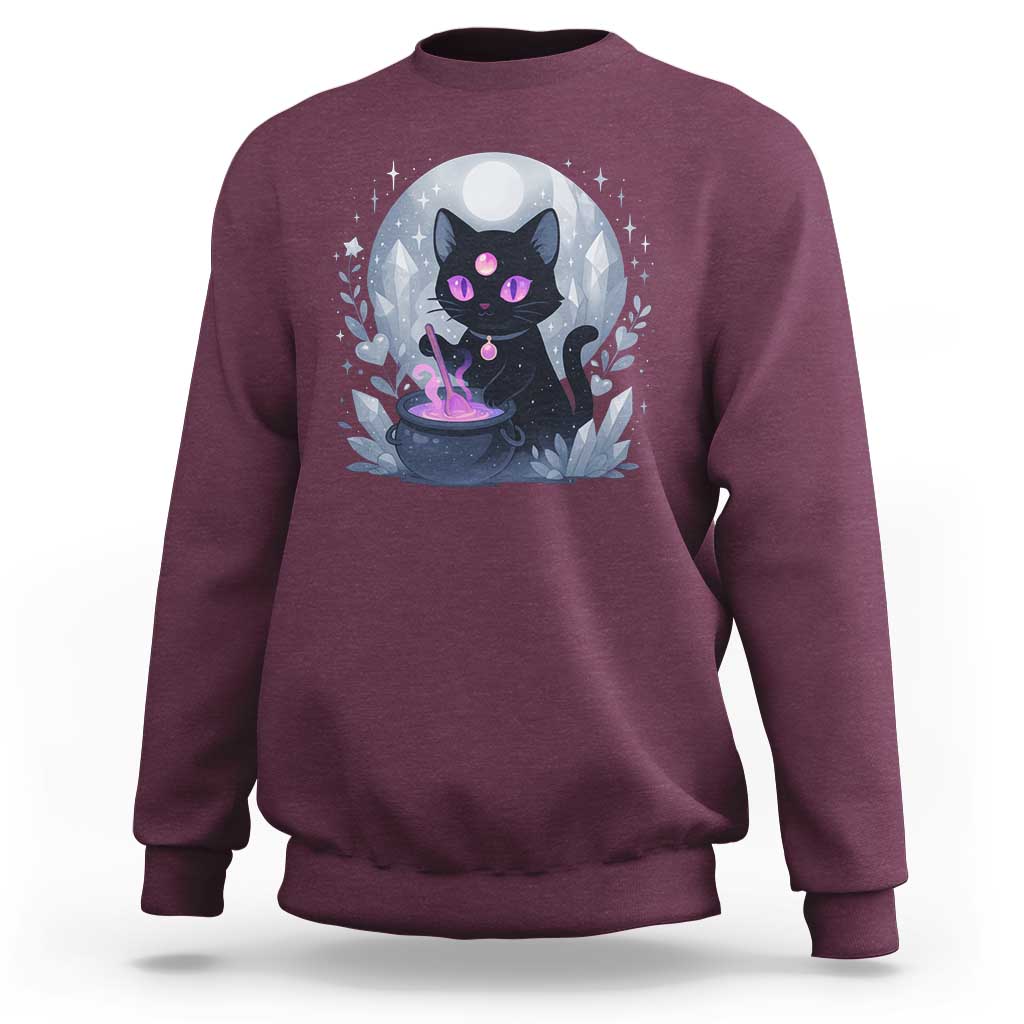 Witchy Black Cat Sweatshirt Brewing Magic Funny Pastel Goth Art - Wonder Print Shop