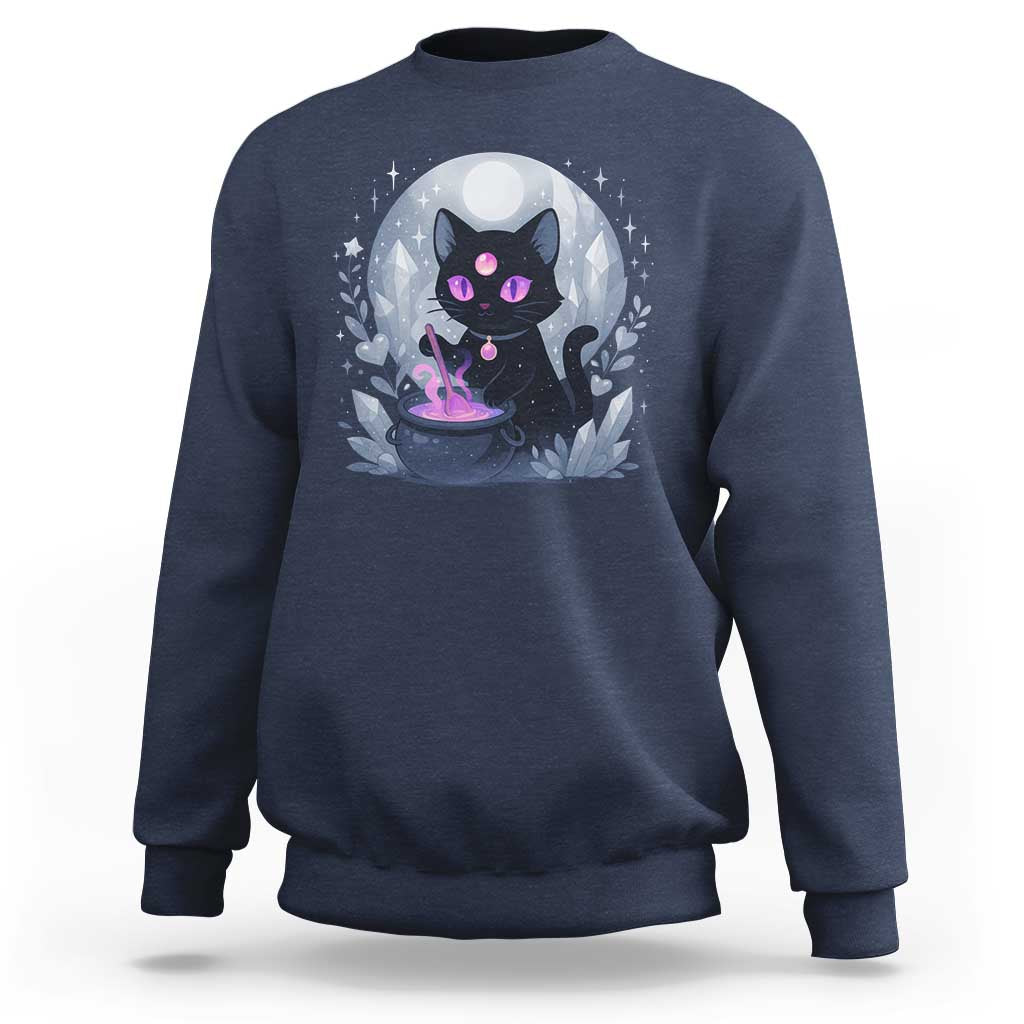 Witchy Black Cat Sweatshirt Brewing Magic Funny Pastel Goth Art - Wonder Print Shop