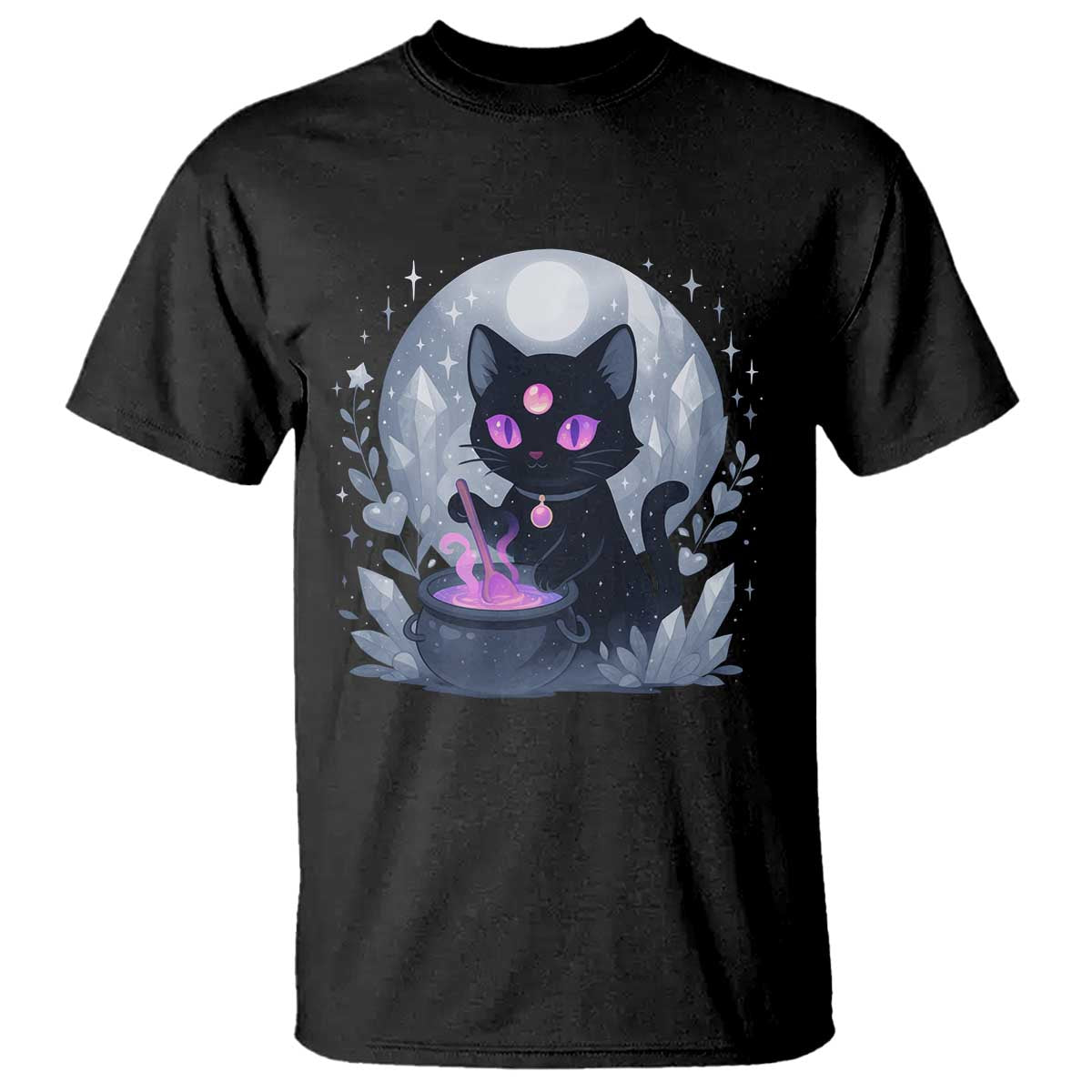 Witchy Black Cat T Shirt Brewing Magic Funny Pastel Goth Art - Wonder Print Shop