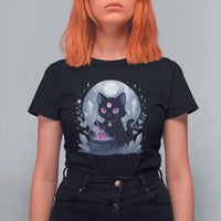 Witchy Black Cat T Shirt For Women Brewing Magic Funny Pastel Goth Art - Wonder Print Shop