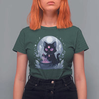 Witchy Black Cat T Shirt For Women Brewing Magic Funny Pastel Goth Art - Wonder Print Shop