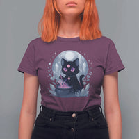 Witchy Black Cat T Shirt For Women Brewing Magic Funny Pastel Goth Art - Wonder Print Shop