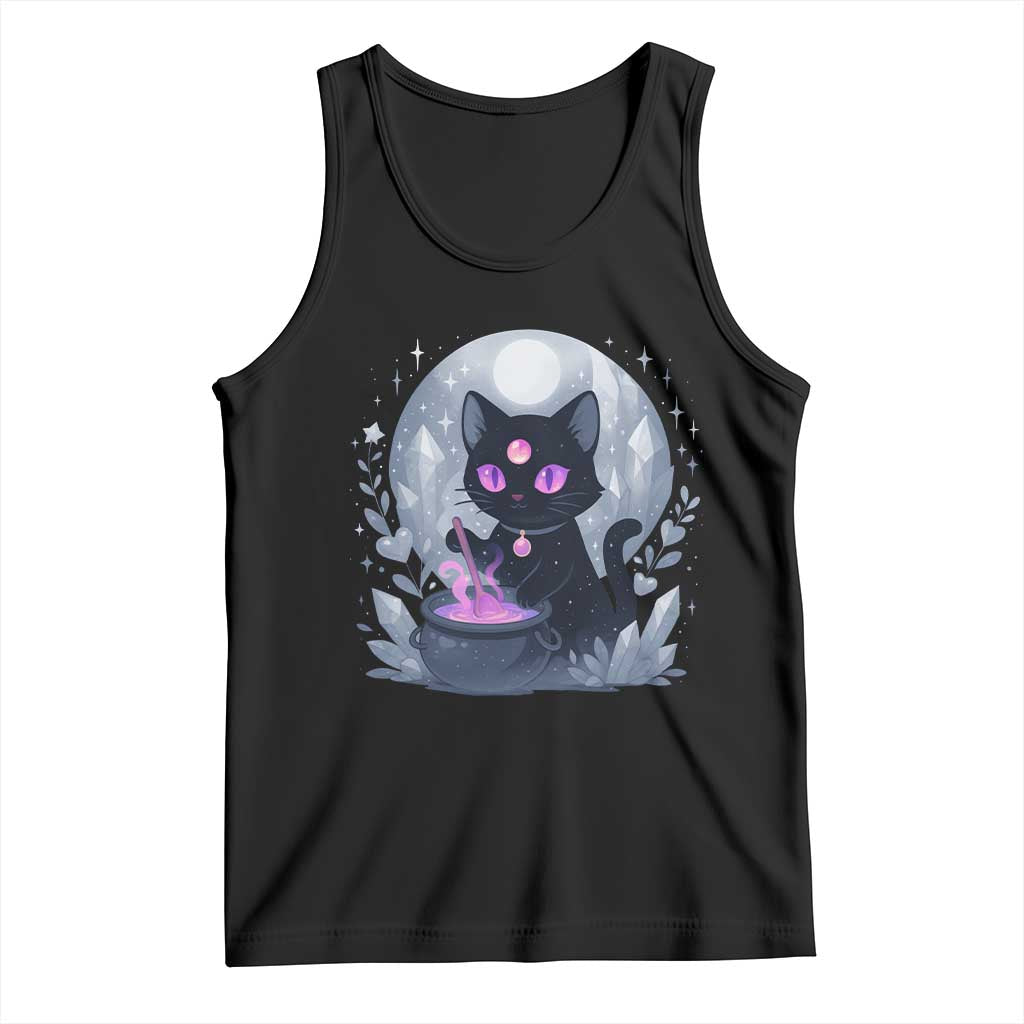 Witchy Black Cat Tank Top Brewing Magic Funny Pastel Goth Art - Wonder Print Shop
