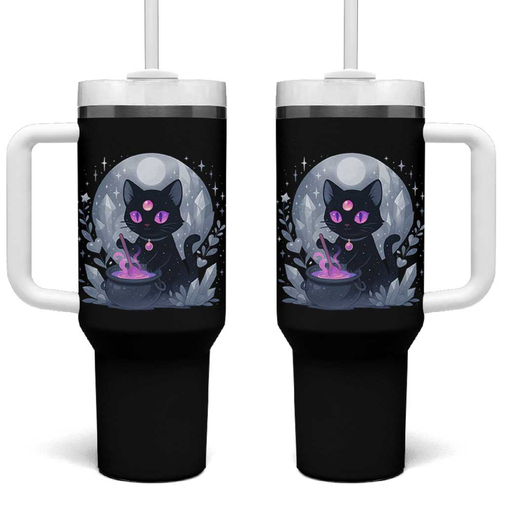 Witchy Black Cat Tumbler With Handle Brewing Magic Funny Pastel Goth Art