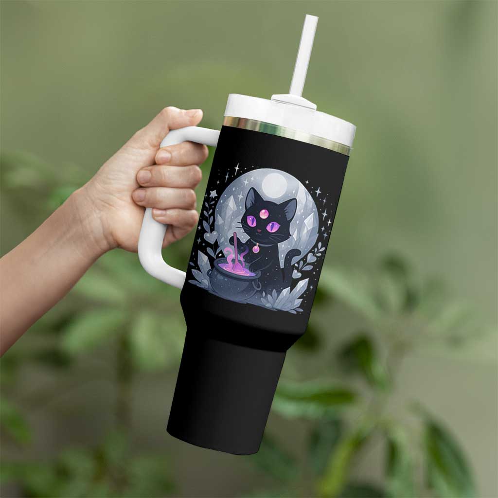Witchy Black Cat Tumbler With Handle Brewing Magic Funny Pastel Goth Art