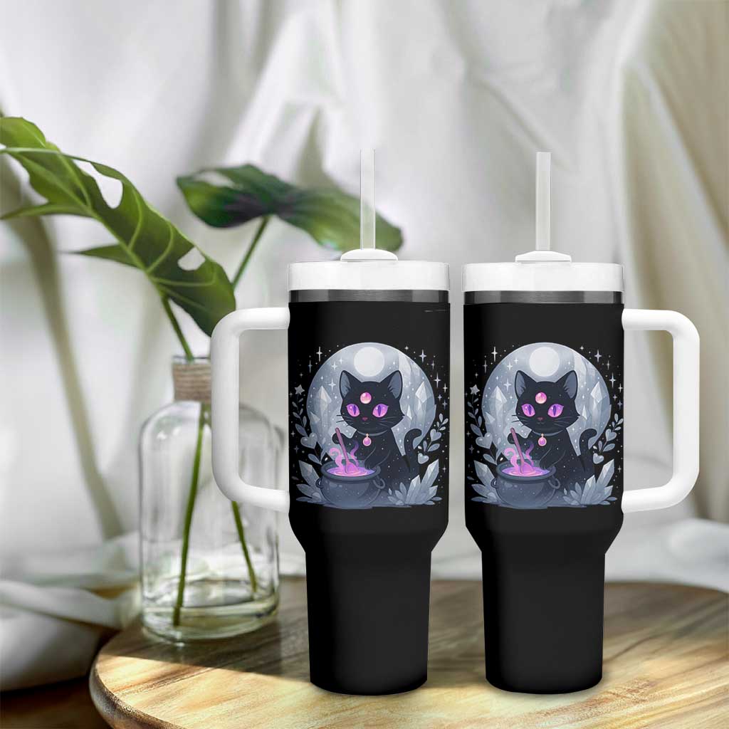 Witchy Black Cat Tumbler With Handle Brewing Magic Funny Pastel Goth Art