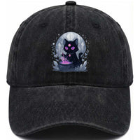 Witchy Black Cat Washed Cotton Baseball Cap Brewing Magic Funny Pastel Goth Art