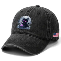 Witchy Black Cat Washed Cotton Baseball Cap Brewing Magic Funny Pastel Goth Art