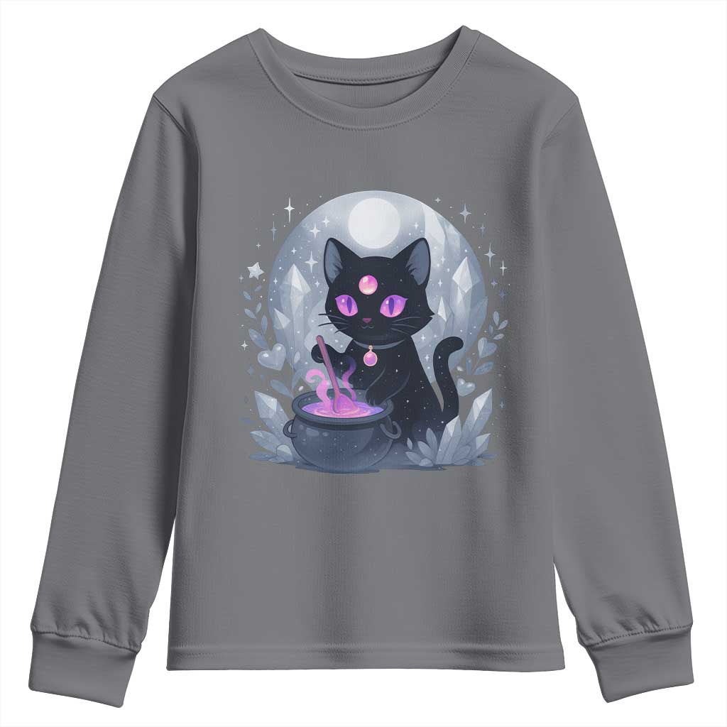 Witchy Black Cat Youth Sweatshirt Brewing Magic Funny Pastel Goth Art - Wonder Print Shop