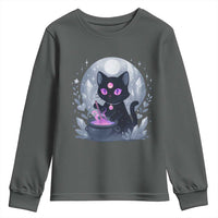 Witchy Black Cat Youth Sweatshirt Brewing Magic Funny Pastel Goth Art - Wonder Print Shop