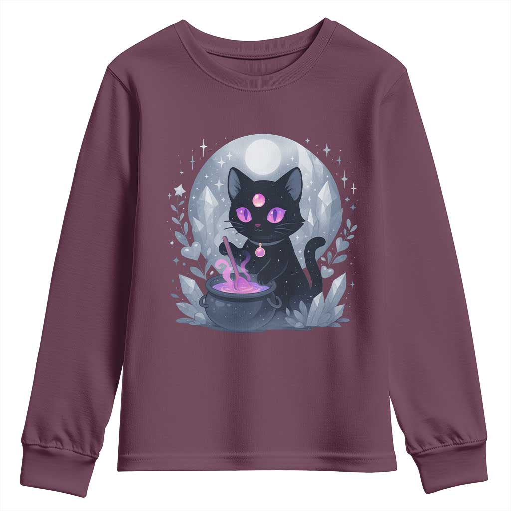 Witchy Black Cat Youth Sweatshirt Brewing Magic Funny Pastel Goth Art - Wonder Print Shop