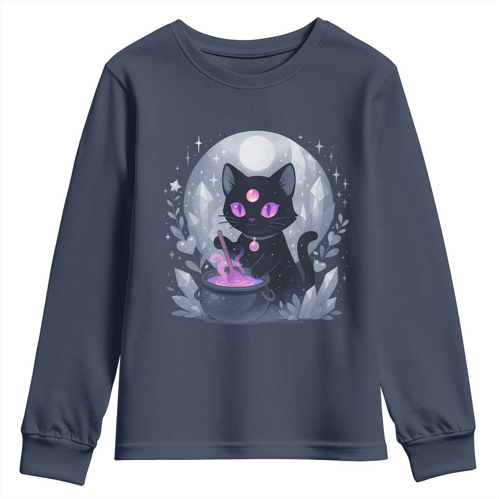 Witchy Black Cat Youth Sweatshirt Brewing Magic Funny Pastel Goth Art - Wonder Print Shop