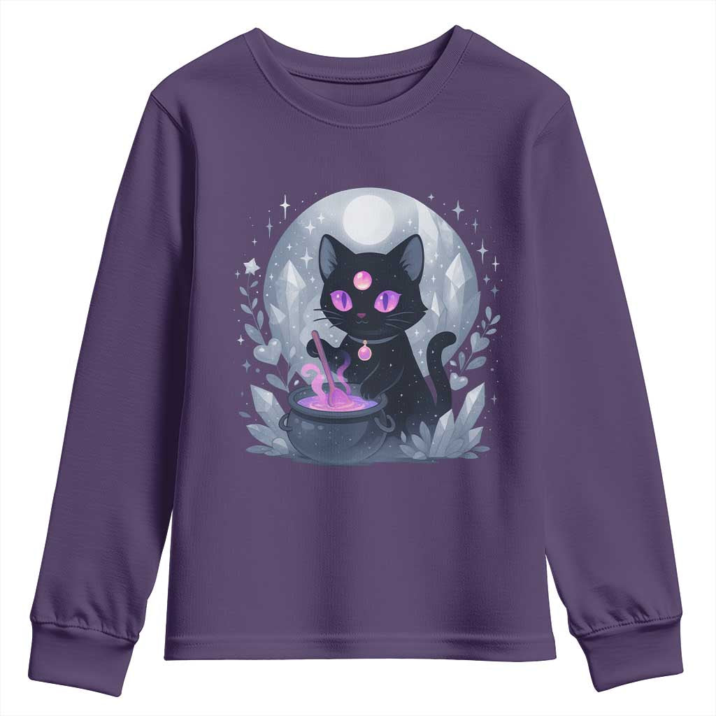 Witchy Black Cat Youth Sweatshirt Brewing Magic Funny Pastel Goth Art - Wonder Print Shop