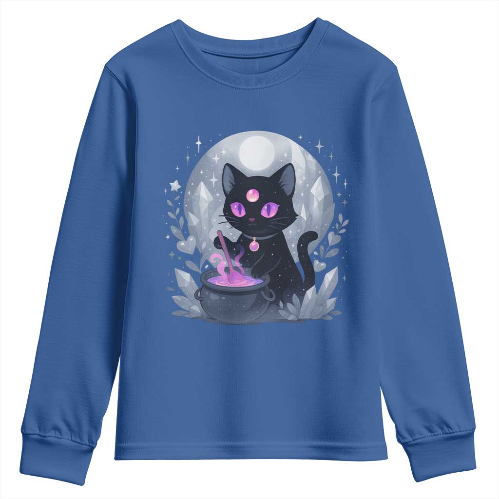 Witchy Black Cat Youth Sweatshirt Brewing Magic Funny Pastel Goth Art - Wonder Print Shop