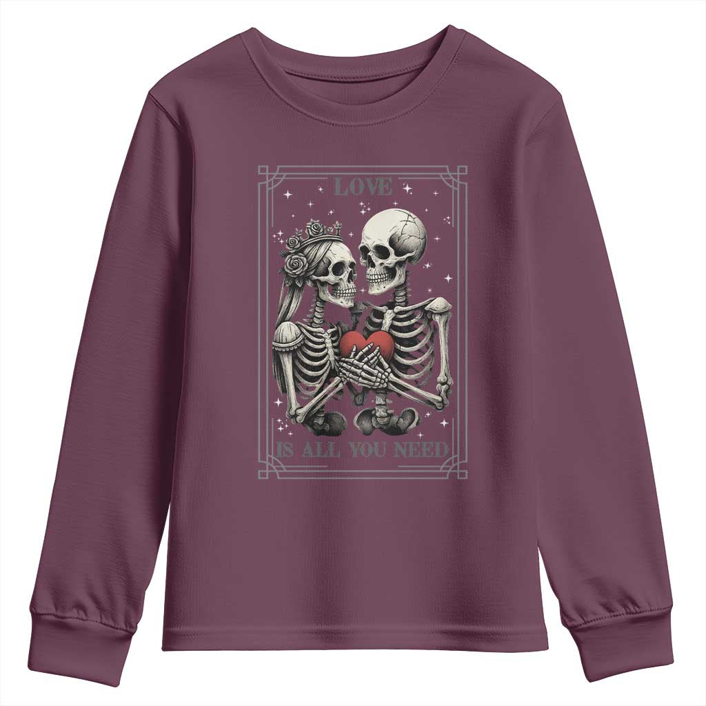 Love Is All You Need Youth Sweatshirt Skeleton Lovers Funny Halloween Tarot - Wonder Print Shop