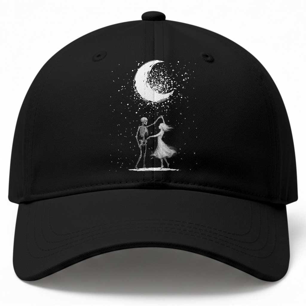 Skeleton Lover Dancing Under The Moon Dark Romantic Art Baseball Cap