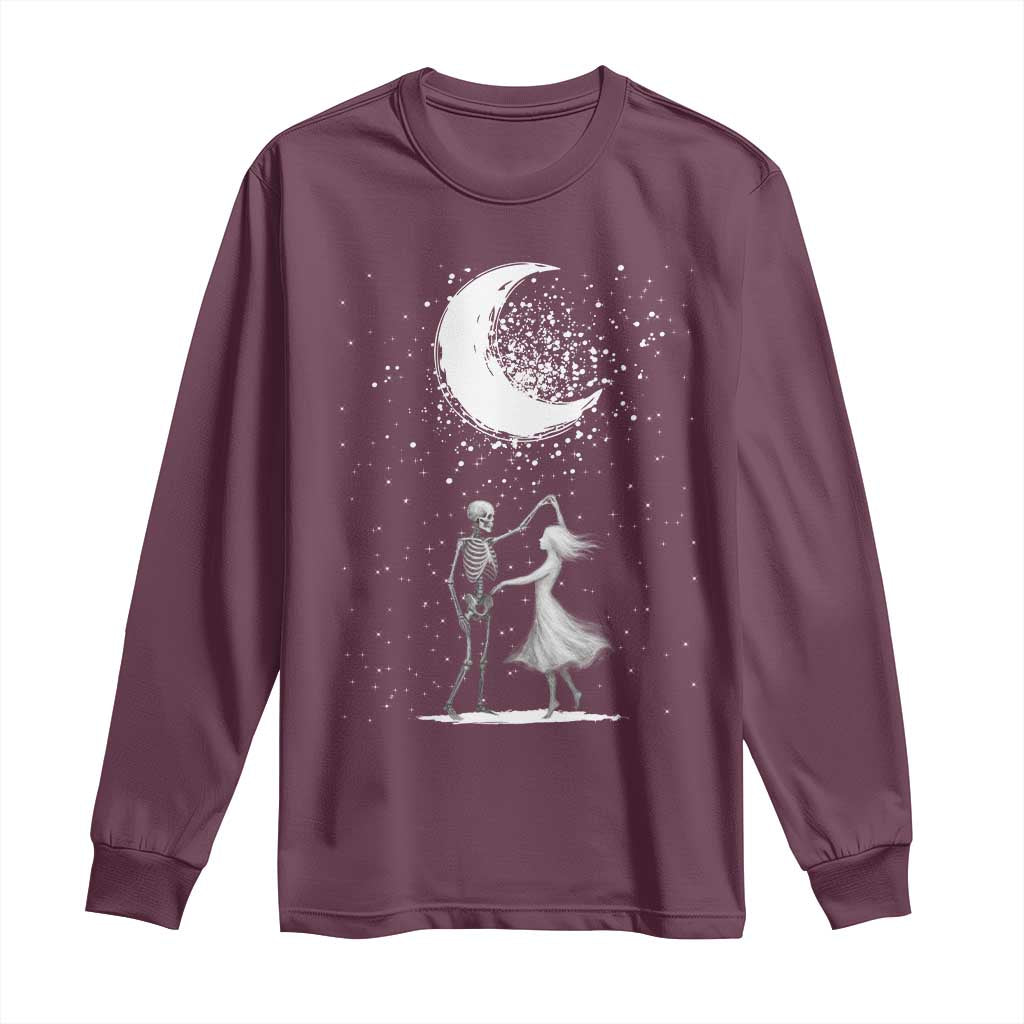 Skeleton Lover Dancing Under The Moon Dark Romantic Art Long Sleeve Shirt - Wonder Print Shop