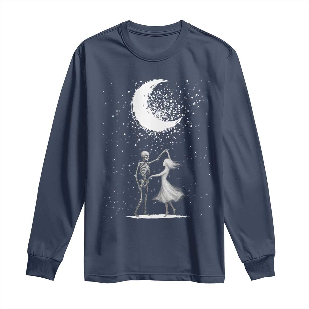 Skeleton Lover Dancing Under The Moon Dark Romantic Art Long Sleeve Shirt - Wonder Print Shop
