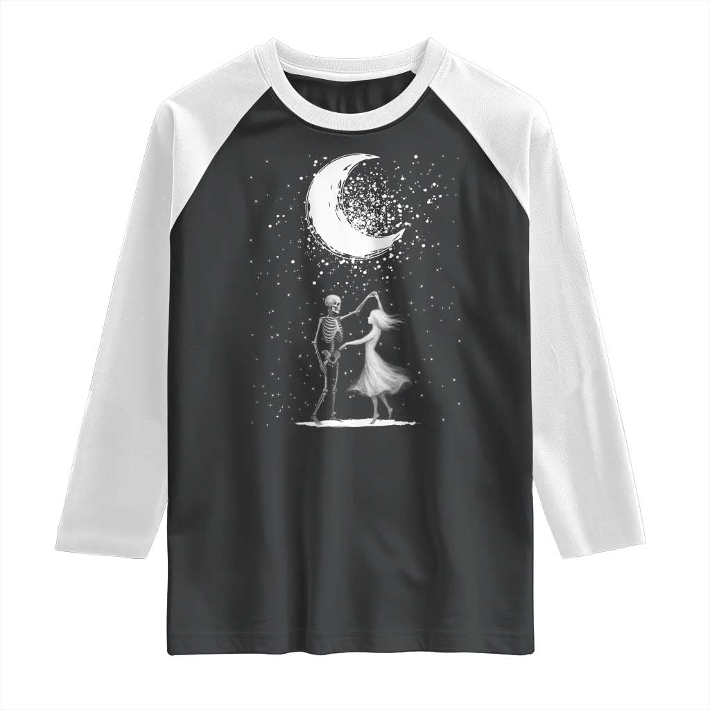 Skeleton Lover Dancing Under The Moon Dark Romantic Art Raglan Shirt - Wonder Print Shop
