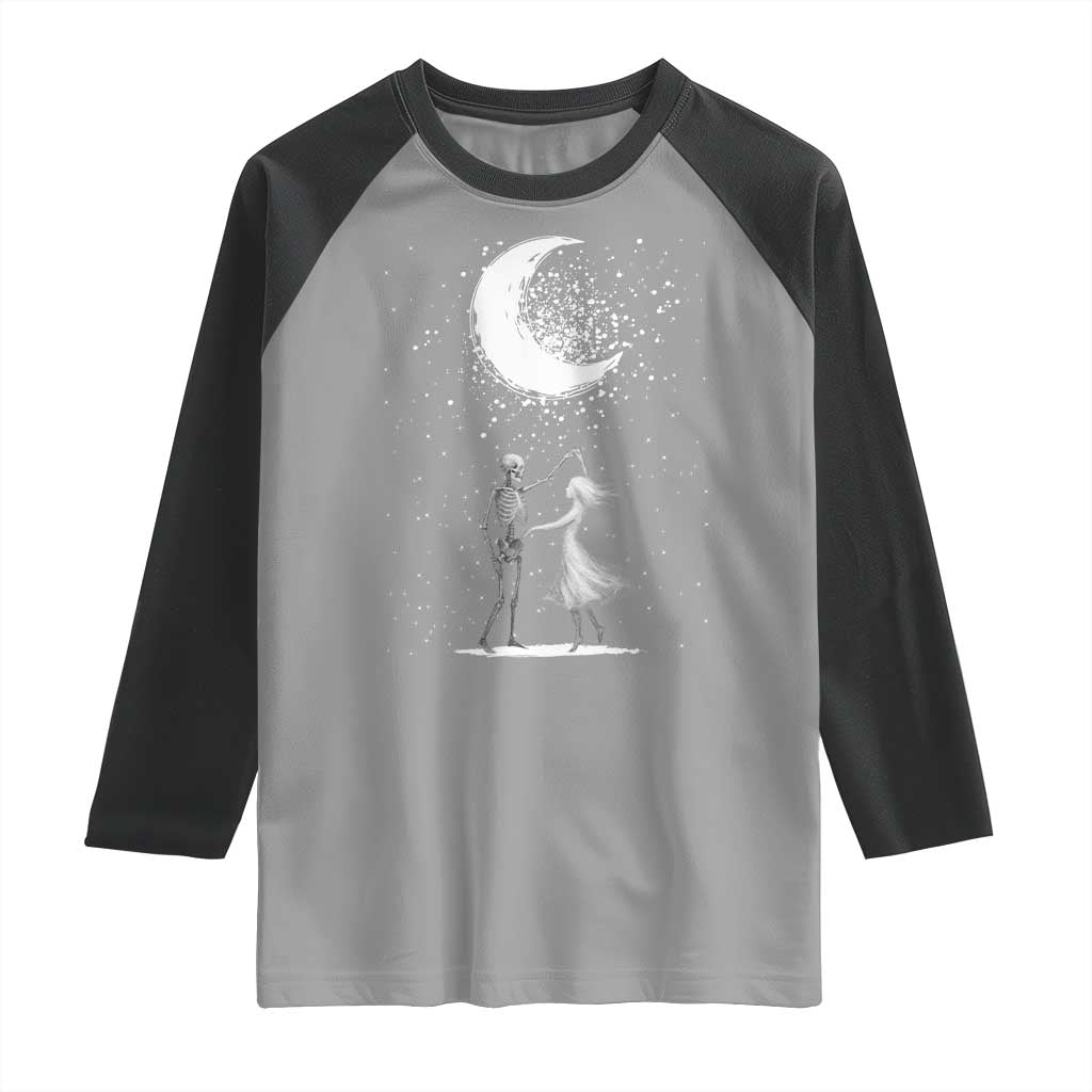 Skeleton Lover Dancing Under The Moon Dark Romantic Art Raglan Shirt - Wonder Print Shop