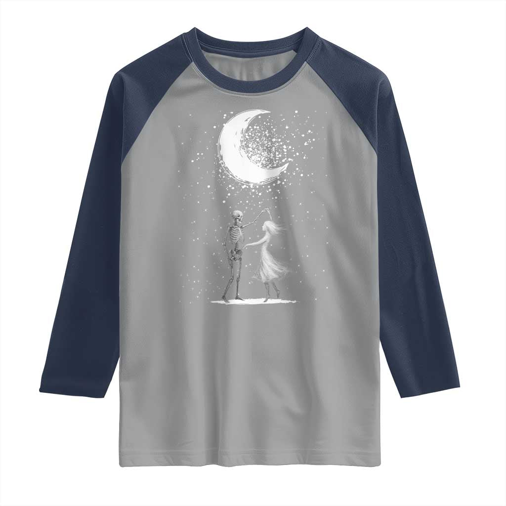 Skeleton Lover Dancing Under The Moon Dark Romantic Art Raglan Shirt - Wonder Print Shop
