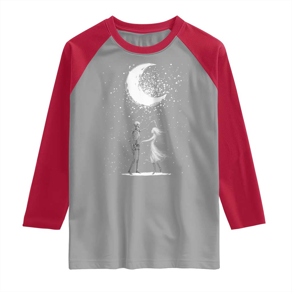 Skeleton Lover Dancing Under The Moon Dark Romantic Art Raglan Shirt - Wonder Print Shop