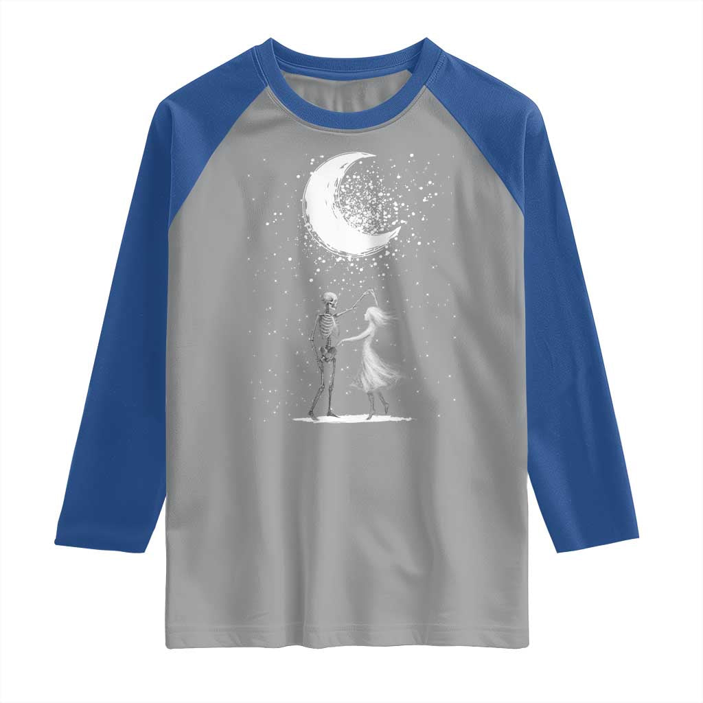 Skeleton Lover Dancing Under The Moon Dark Romantic Art Raglan Shirt - Wonder Print Shop
