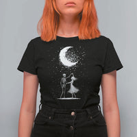 Skeleton Lover Dancing Under The Moon Dark Romantic Art T Shirt For Women - Wonder Print Shop