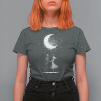 Skeleton Lover Dancing Under The Moon Dark Romantic Art T Shirt For Women - Wonder Print Shop