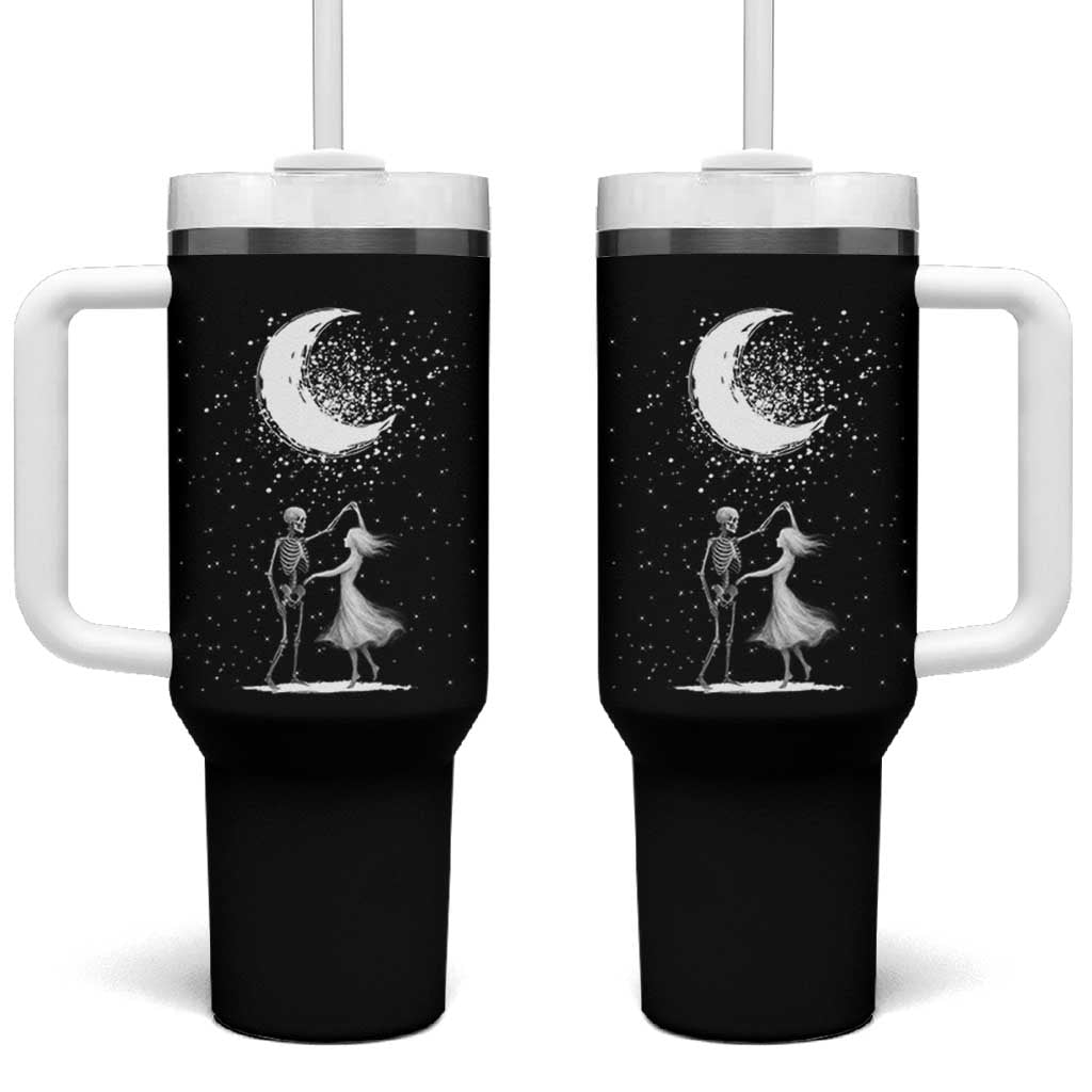 Skeleton Lover Dancing Under The Moon Dark Romantic Art Tumbler With Handle