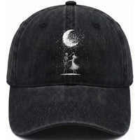 Skeleton Lover Dancing Under The Moon Dark Romantic Art Washed Cotton Baseball Cap