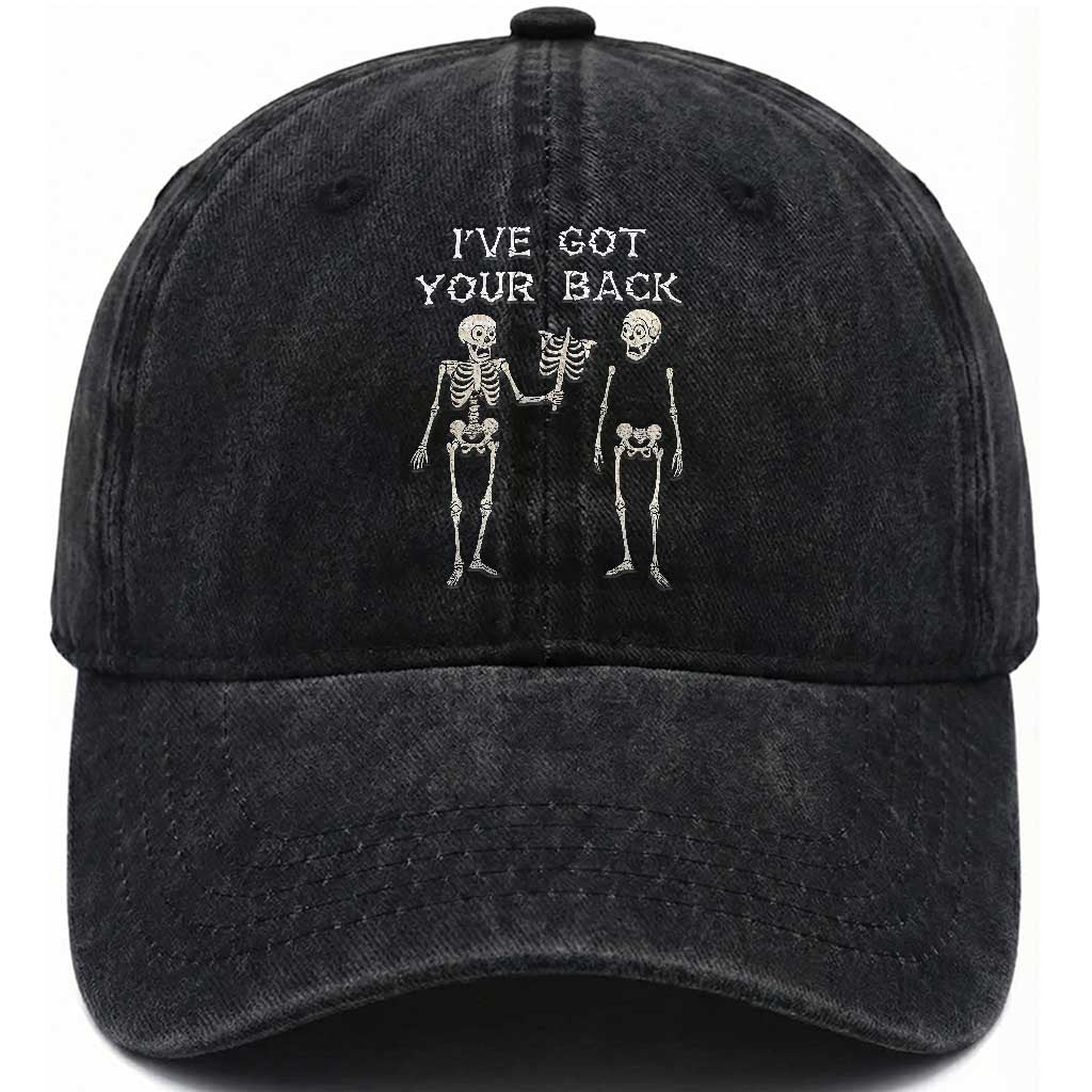 Funny Skeleton Washed Cotton Baseball Cap I Have Got Your Back Bone Pun