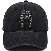 Funny Skeleton Washed Cotton Baseball Cap I Have Got Your Back Bone Pun