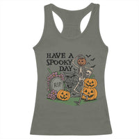 Funny Halloween Skeleton Racerback Tank Top Have A Spooky Day - Wonder Print Shop