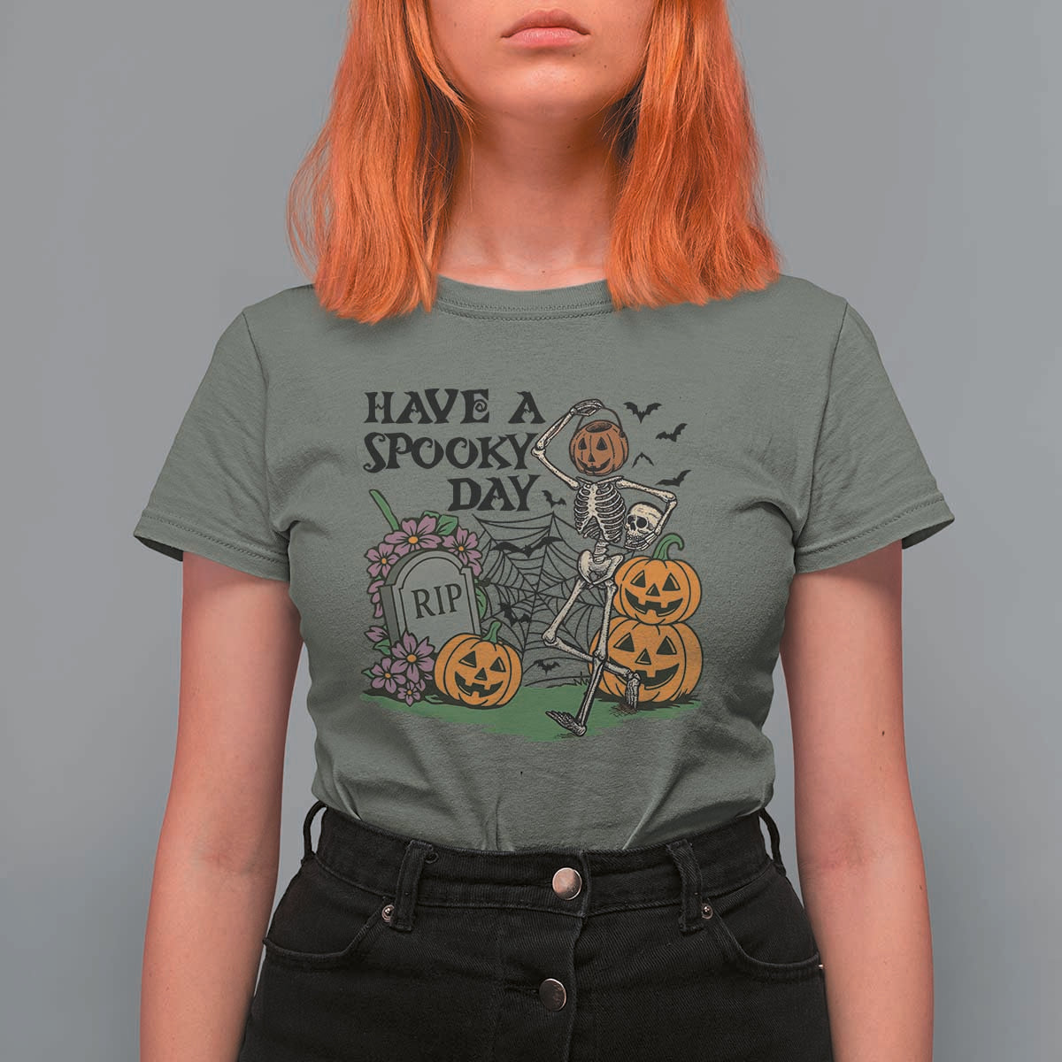 Funny Halloween Skeleton T Shirt For Women Have A Spooky Day - Wonder Print Shop