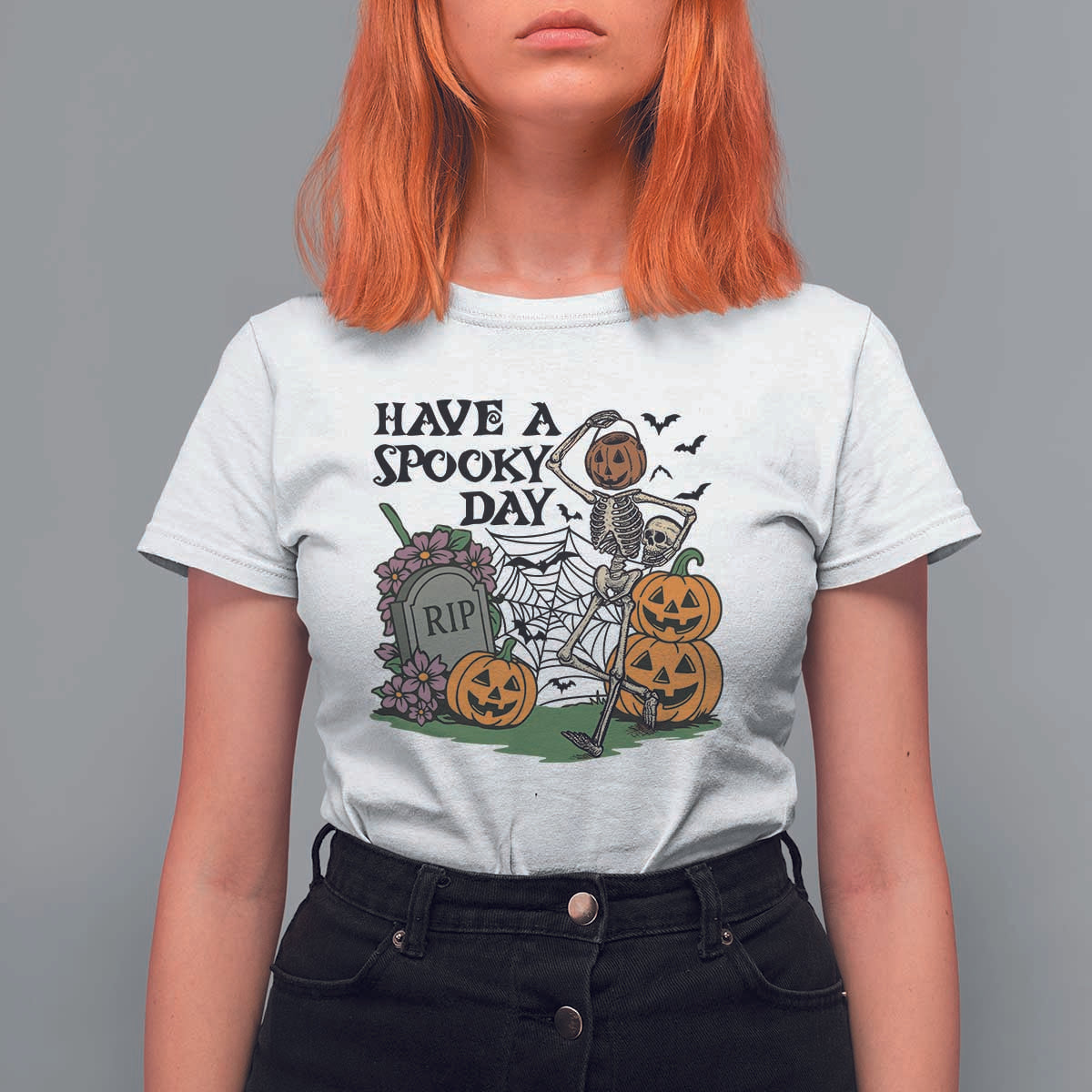 Funny Halloween Skeleton T Shirt For Women Have A Spooky Day - Wonder Print Shop