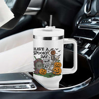 Funny Halloween Skeleton Tumbler With Handle Have A Spooky Day