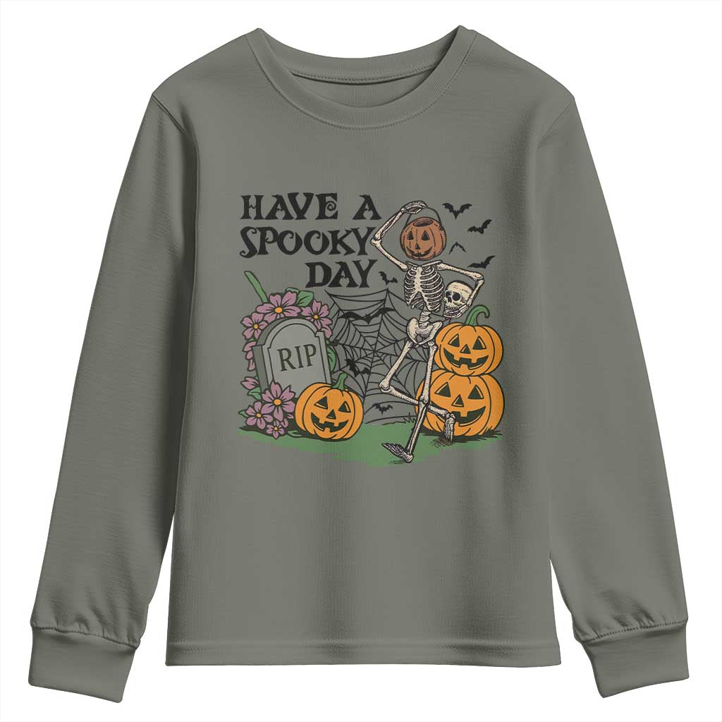 Funny Halloween Skeleton Youth Sweatshirt Have A Spooky Day - Wonder Print Shop